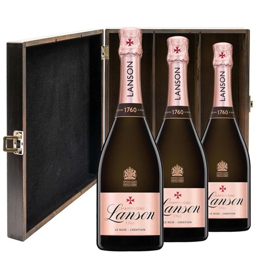 Lanson Le Rose Creation Champagne 75cl Treble Elm Wood Gift Boxed Champagne (3x75cl)